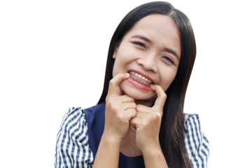 Asian woman smiling happily