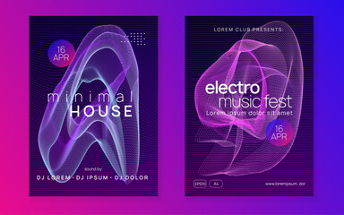Neon electronic poster. Electro dance dj. Music sound fest. Night club event flyer. Techno party.