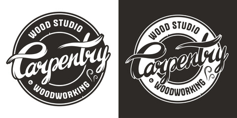 Logo or emblem for carpentry or wood carving. Design for jointer and carpenter or workshop or woodworking
