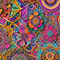 multi color traditional floral geometrical ornamental ethnic texture pattern background print design - generative ai