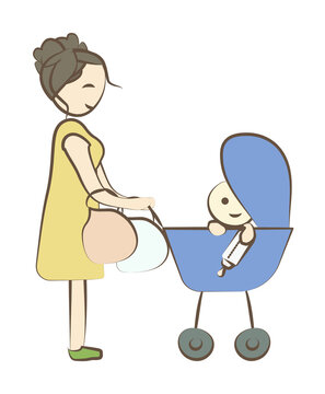 Baby car and mom icon illustration design art