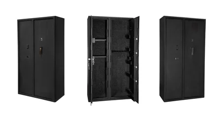 Foto op Canvas Double wing safe for weapons. A metal gun safe with two doors. Safe storage for weapons. Isolate on a white back © solidmaks