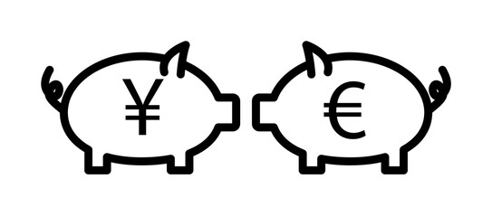 cash pig yen and euro outline style icon