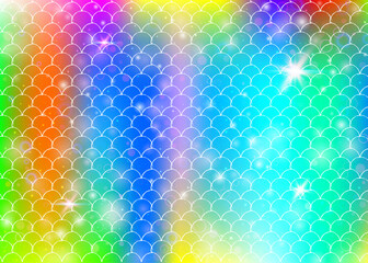 Princess mermaid background with kawaii rainbow scales pattern.