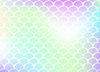 Gradient mermaid background with holographic scales.