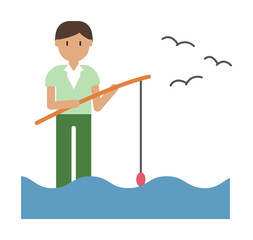 Fisherman, lake cartoon icon illustration design art