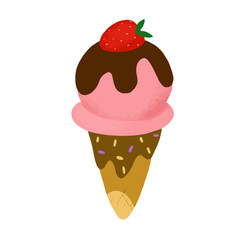 Vector illustration of ice cream in a waffle cone. Ice cream in bright colors. Sweet life.