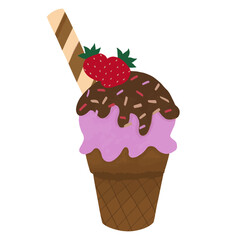 Vector illustration of ice cream in a waffle cone. Ice cream in bright colors. Sweet life.