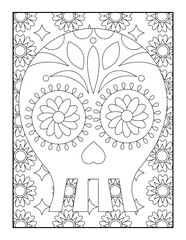 Day of the Dead coloring page for adults. Coloring book for adult and older children.
