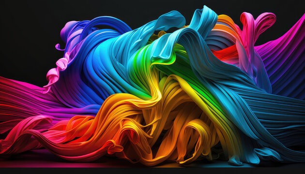 K&uuml;nstlerisch abstrakte Form mit den Farben der Regenbogenflagge der LGBT-Bewegung (Lesbian, Gay, Bisexual and Transgender) in Neon. (Generative AI)