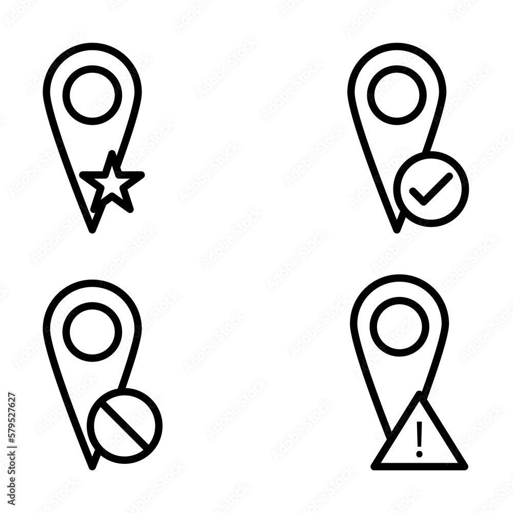 Wall mural pin, star, check, delete, exclamation sign icons