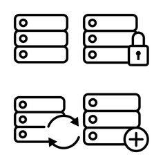 server, lock, refresh, plus sign icons