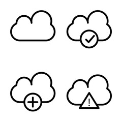 cloud, exclamatory, check, plus sign icons