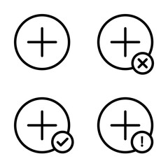 plus, plus, check, minus, exclamation sign icons