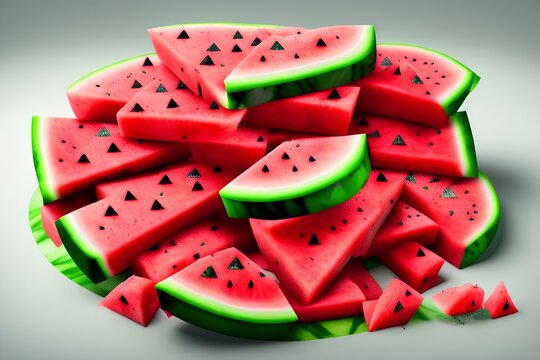 Pile Of Fresh Watermelon Slices 8k - Generative Ai