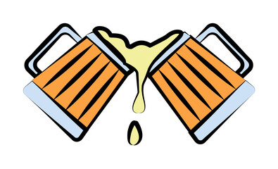 beer mugs colored sketch style icon