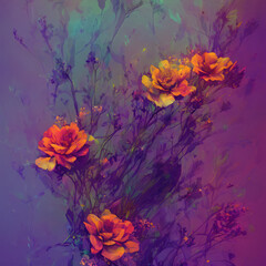 Flowers in abstract style. Picturesque flower arrangement. Generative AI.