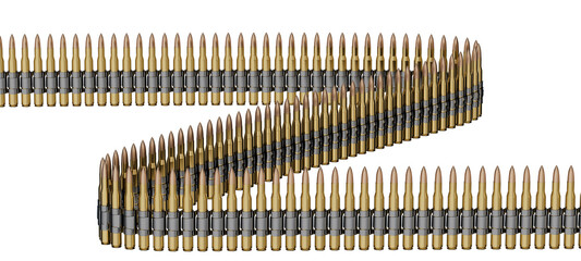 bullets in ammo belt 3d rendered illustration - obrazy, fototapety, plakaty