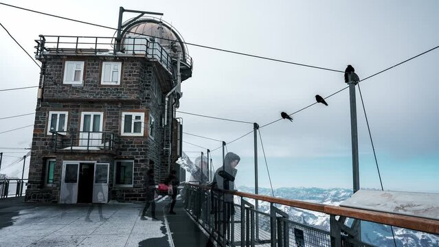 Timelapse of the observation deck of the Sphinx Observatory located at the Jungfraujoch in Switzerland.