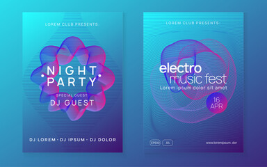 Neon club flyer. Electro dance music. Trance party dj. Electronic sound fest. Techno event poster.