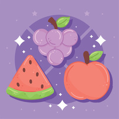 three fresh fruits healthy food