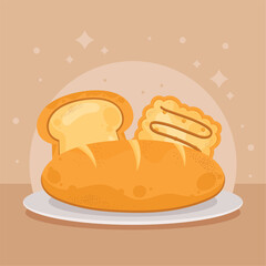 delicious bread with cookie and sliced
