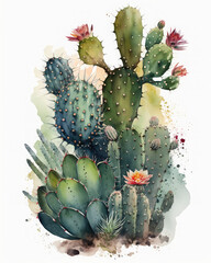 Watercolor style illustration of a cactus.