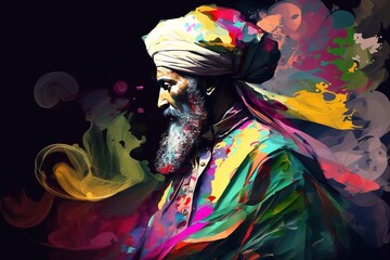 Fototapeta premium Muhammad modern abstract illustration banner over black background. Generative AI illustration