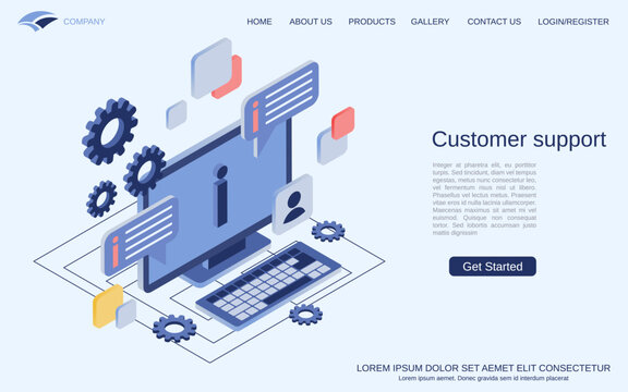 Customer support, user guide, online help, FAQ flat 3d isometric vector concept illustration