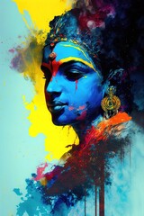 Abstract painting of Krishna. Generative AI vertical illustration