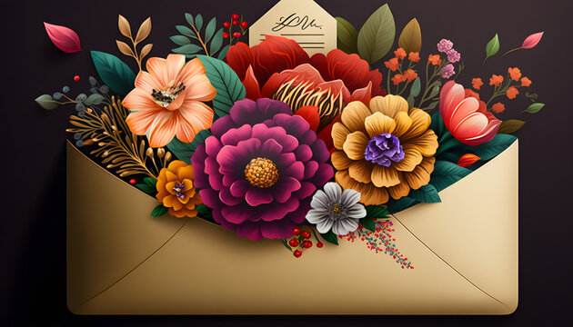 Mail envelope with flowers