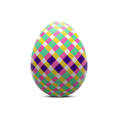 Easter eggs in colorful retro cubic pattern on transparent background. Illustration of Easter egg decorated with multicolored rhombus in 1980s style. Festive striped PNG element for your creativity.