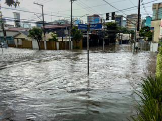 Severe floods in the city of Sao Paulo. It rained heavily, causing flooding in the streets. Sao...