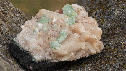 Sample of apophyllite and stilbite on a black background