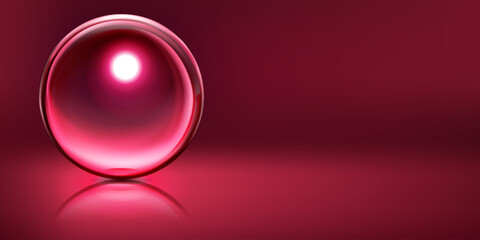 Abstract illustration with sphere with glare and reflection on red background