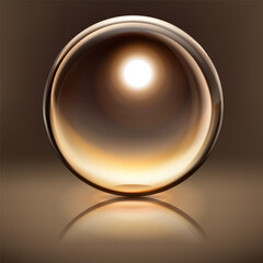 Abstract illustration with sphere with glare and reflection on brown background