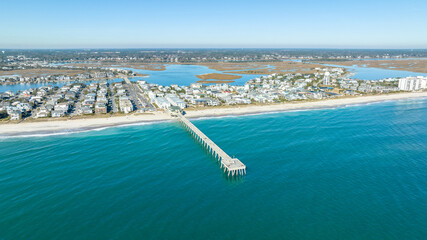 Aerial view of  a pier in Wrightsville Beach, North Carolina. © Red Lemon