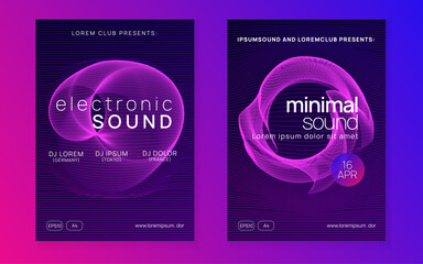 Neon club flyer. Electro dance music. Trance party dj. Electronic sound fest. Techno event poster.