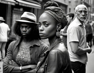 Fototapeta na wymiar Black people in Harlem, street photography - generative ai