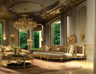 Masterpiece architecture, Interior of a luxury restaurant, Luxury hotel, Luxury living room, Generative AI