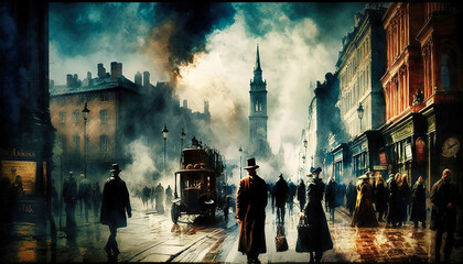 London in the style of Turner - generative ai - obrazy, fototapety, plakaty