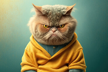 Studio portrait of a very angry furious cat concept of Animal behavior and Emotions, created with Generative AI technology