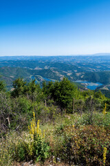 Landscapes of Western Serbia, view from the top of the Ovcar Mountain with bench and resting place