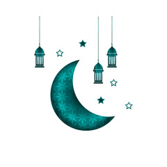 ramadan kareem mosque and lantern illustration with moon and star islamic