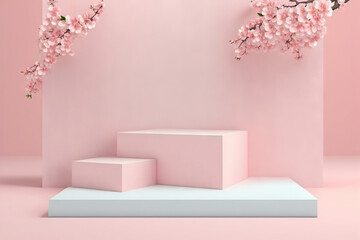 Modern background pink platform. stand show cosmetic product. Stage showcase on pedestal modern studio platform. Generative AI