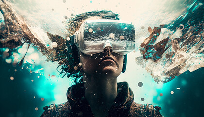 Metaverse, VR experience. Virtual reality fantasy world. 