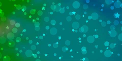 Light Blue, Green vector backdrop with circles, stars.