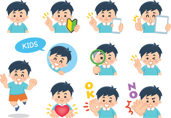 男の子バリエーション　初心者マーク　スマートフォン　タブレット　虫眼鏡　ハート　OK　NO