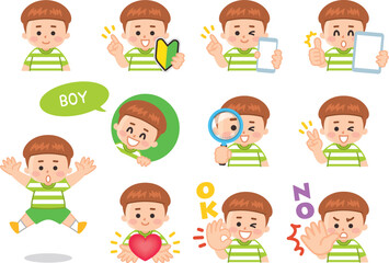 男の子バリエーション　初心者マーク　スマートフォン　タブレット　虫眼鏡　ハート　OK　NO