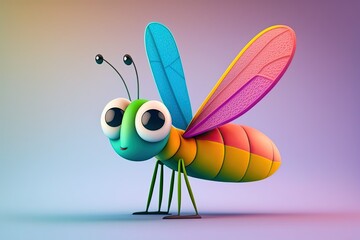 Cute Cartoon Dragonfly Character (Created with Generative AI)